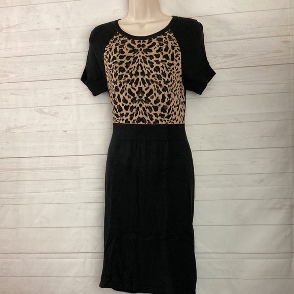 Worthington Size Small Animal Print Color Block BodyCon Light Sweater Dress - Picture 3 of 8